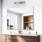 BONEWEI Silver Bathroom Mirror,40x48 inch Wall Mirror for Bathroom Wall Mounted,Large Rectangle Mirror for Bathroom Over Sink,Modern Metal Frame for Living Room,Bedroom Entryway,Horizontal/Vertical