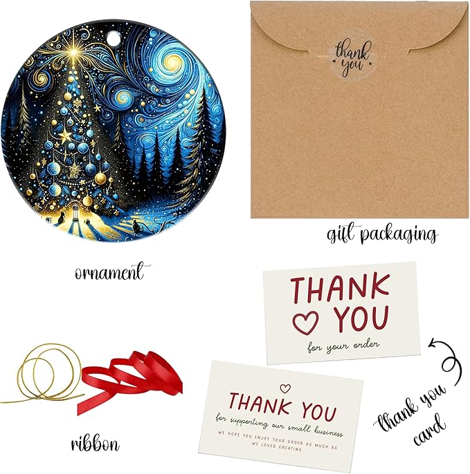 Jabihome Christmas Ornaments 2025, Exchange for Women, Men, Collectible Dated Year Ornaments for Tree, Unique Acrylic Suncatcher, Printed Stained Glass Effect Decor (Starry Tree)
