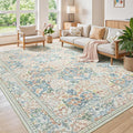 Lessymo Floral Washable Rugs 8x10, Faux Wool Soft Area Rugs for Living Room Bedroom, Boho Non-Slip Forest Stain Resistance Large Carpet for Dining Room Home Office, Beige Brown