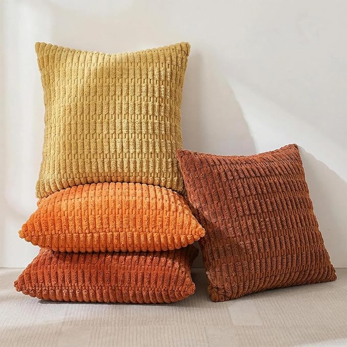 Fancy Homi 4 Packs Decorative Throw Pillow Covers for Living Room Couch Bed, Modern Farmhouse Boho Home Décor Accent Cushion Case, 12" x 12", Burnt Orange Series