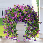 Artificial Hanging Flowers Plants for Outdoor Spring Decoration, 2 PCS Fake Silk Daisy Flower Planter UV Resistant Look Real for Outside Patio Porch Home Summer Decor (Double Purple)