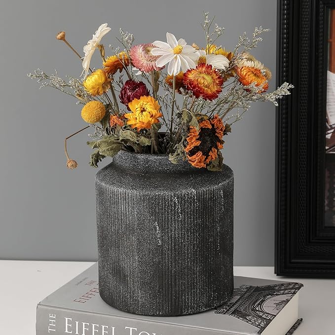 Farmhouse Vase for Home Decor, Vintage Rustic Terracotta Flower Vase Suitable for Home Decor, Living Room, Shelf, Dining Table. 7IN（Frosted Dark Blue） ZSHLXM