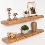 Marsmiles 30 inch Floating Shelves for Wall Elm Wood Live Edge Shelves|Rustic Wall Shelves with Invisible Heavy-Duty Bracket for Bathroom Living Room Kitchen|Natural, 2 Pack