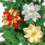 Gardeningwill Pack of 12 Red 5 Inch Glitter Flower Shape Christmas Hanging Ornaments Party Decorating Supplies