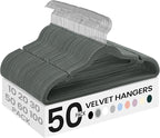 SONGMICS Velvet Hangers 50 Pack, Non-Slip Clothes Hangers, Suit Hangers with Shoulder Notches, Pants Bar, 360° Swivel Hook, Space-Saving, for Closet, Gray UCRF029G05