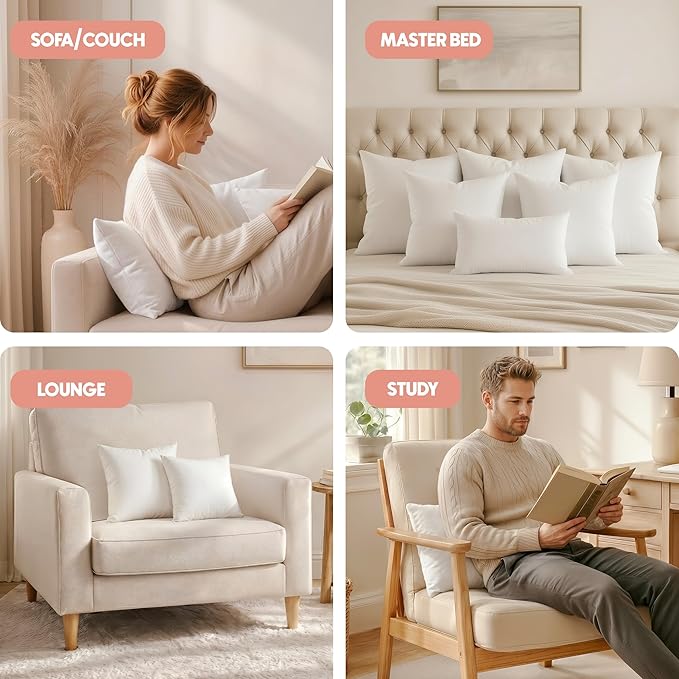 Utopia Bedding 17x17 Pillow Inserts, Set of 2, White – Indoor Decorative Throw Pillows for Bed, Sofa & Couch – Soft, Supportive & Fluffy Cushion Inserts