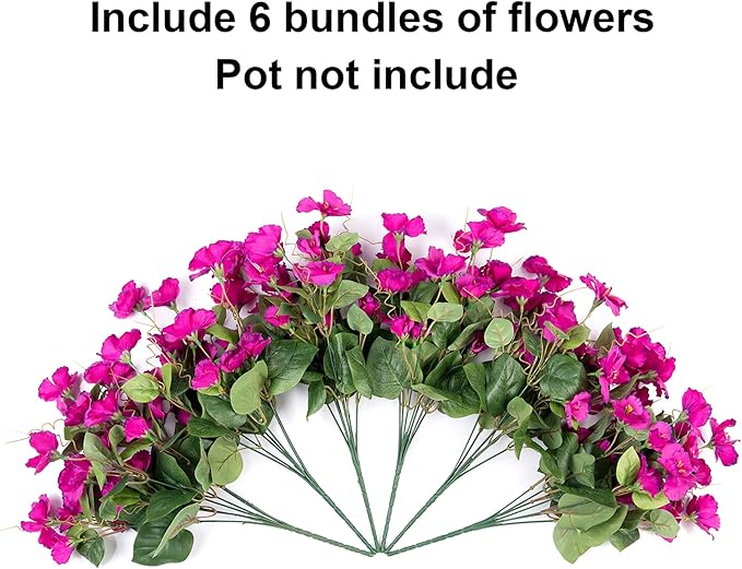 Fake Hibiscus Artificial Flowers for Outdoors Spring Summer Decoration, 6 Bundles Silk Hibiscus Flowers Bouquet UV Resistant Look Real Faux Plants for Outside Planter Front Door Porch Balcony, Fuchsia