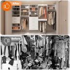 ROOMTEC Modular Closet System, 72" Wall Mounted Closet Organizer with Hanging Rods and Drawers, Modern Wooden Tower for Walk-In Closets, Wardrobe Storage Kit, White