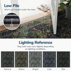 Lessymo Area Rugs 9x12 Living Room, Soft Washable Rug for Bedroom Dining Room Nursery Farmhouse, Boho Non Slip Low Plie Large Carpet Vintage Moody Dark Boho Flower, Black Green