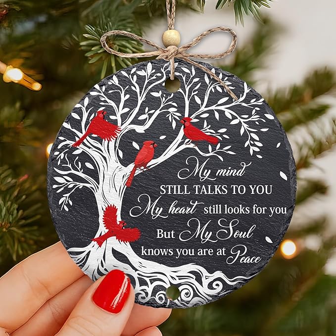 Hyturtle Cardinal Memorial Ornament - My Mind Still Talks to You 4" Stone Ornament - Sympathy Gift for Loss of Loved One - Memorial Hanging Home Decorations Ornaments Memorial 3