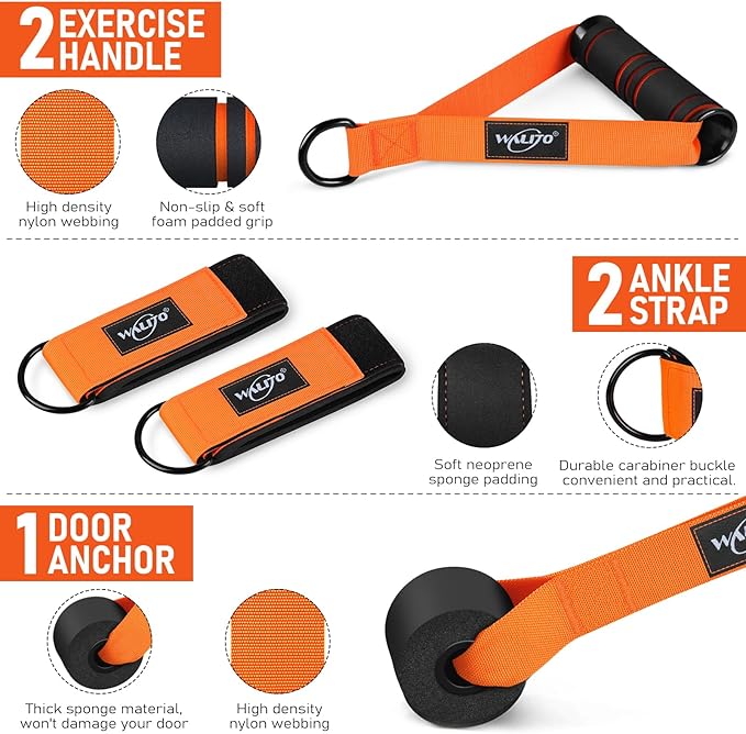 WALITO Resistance Bands Set - Exercise Bands with Handles, Door Anchor, Legs Ankle Straps, for Heavy Resistance Training, Physical Therapy, Muscle Training, Yoga, Home Workouts, Gym