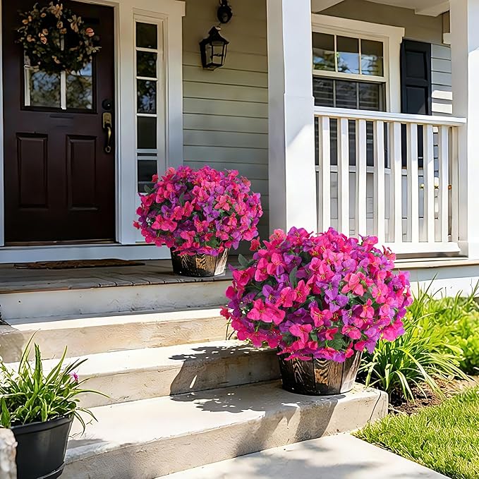 Faux Bougainvillea Artificial Spring Flowers for Outdoors, 4 Bundles Fake Bougainvillea Outdoor Plants Silk Flowers for Outside UV Resistant for Outdoor Planters Porch Patio Window Box Garden Decor