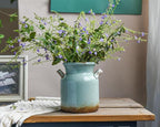 Quoowiit Ceramic Rustic Farmhouse Vase, Distressed Decorative Flower Vases for Home Decor, Ideal Shelf Decor, Green Boho Vase for Living Room Bedroom Kitchen Office Centerpiece Table Decorations