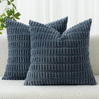 MIULEE Pack of 2 Corduroy Decorative Throw Pillow Covers 20x20 Inch Soft Boho Striped Pillow Covers Modern Farmhouse Home Decor for Summer Coastal Sofa Living Room Couch Bed Blue