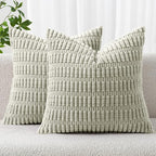 MIULEE Pack of 2 Spring Corduroy Decorative Throw Pillow Covers 18x18 Inch Soft Boho Striped Pillow Covers Modern Farmhouse Home Decor for Summer Sofa Living Room Couch Bed Light Green