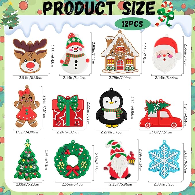 kockuu Christmas Ornaments for Tree Decorations, 12pcs Soft PVC Hanging Ornaments Snowflake Gingerbread House Snowman for Christmas Tree Gift Box, Winter Holiday Party, Home, Office Decor