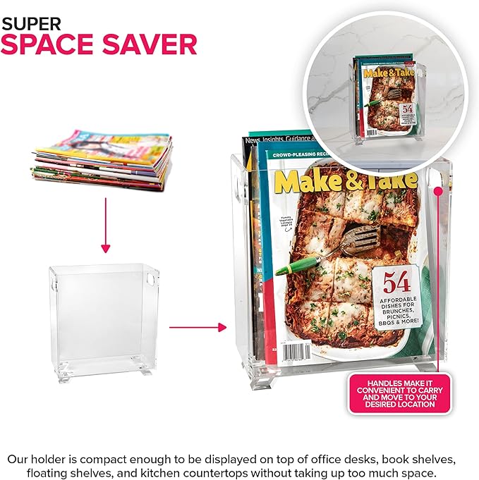 Stock Your Home Acrylic Magazine Holder - Crystal Clear Holder - Shatterproof - Open Top - Space Saver - For Magazines, Publications, Office Desk, Reception, Waiting Room