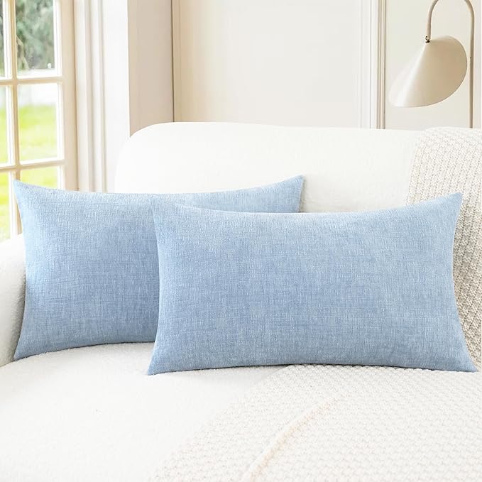CaliTime Throw Pillow Covers Decorative 12 X 20 Inches Pack of 2 Cozy Chenille Cushion Cases for Couch Sofa Bed Living Room Home Baby Blue