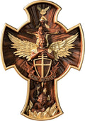 BGCOPPER Saint Michael Cross Wall Decor, Wooden Holy Trinity Crucifix Wall Cross, Jesus Cross for Wall Hanging Christmas Gift (14 Inch)