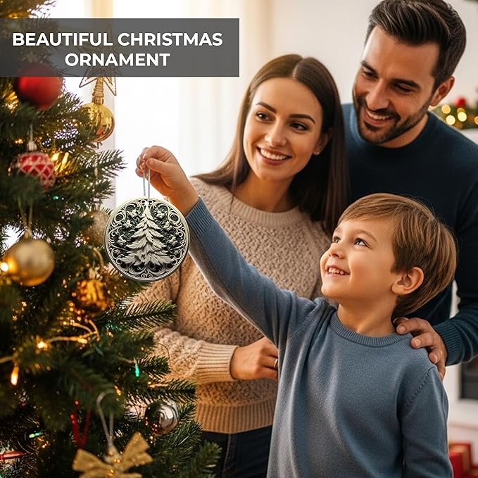 Jabihome Christmas Ornaments 2025, Exchange for Women, Men, Collectible Dated Year Ornaments for Tree, Unique Acrylic Suncatcher, Printed Stained Glass Effect Decor (Swirl Pine)