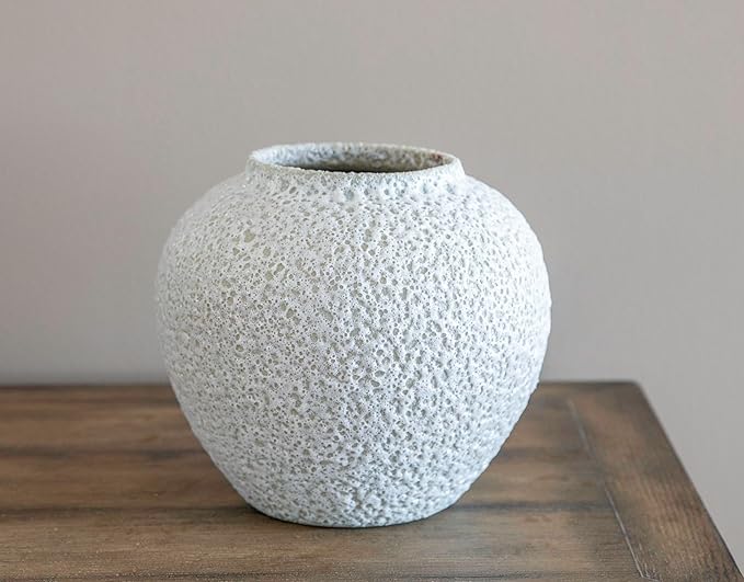 White Ceramic Vase Flower Vase, Big Textured Round Vase for Centerpieces, Kitchen, Living Room, Bedroom Decor Gifts