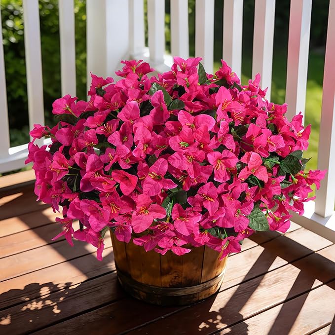 Faux Bougainvillea Artificial Spring Flowers for Outdoors, 4 Bundles Fake Bougainvillea Outdoor Plants Silk Flowers for Outside UV Resistant for Outdoor Planters Porch Patio Window Box Garden Decor