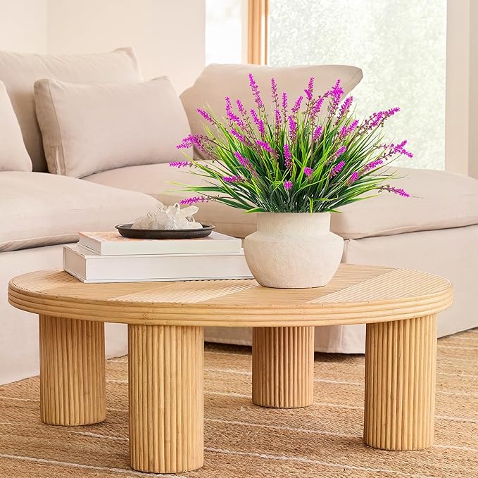 Artificial Flowers Faux Plants for Outdoor Decoration, 12 Bundles Fake Monkey Grass for Home Garden Front Porch Balcony, Lavender Flowers Shrubs UV Resistant No Fade Greenery Bush Planter (Lotus)