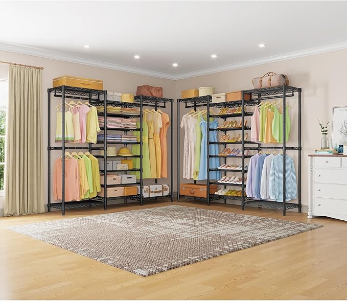VIPEK S3 Heavy Duty Garment Rack Freestanding Clothes Rack Closet Storage Organizer Large Wardrobe with 6-Tier Shoe Rack, Hanging Rod, Adjustable Shelf, 68.9" L x 15.7" W x 76.4" H, Black