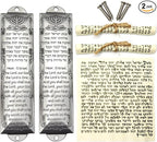 2 Pack Mezuzah with Scroll for Door - Jewish Mezuzah for Door Metal Cases with English and Hebrew Blessing for House Warming Hanukkah Gift (Antique Silvers)