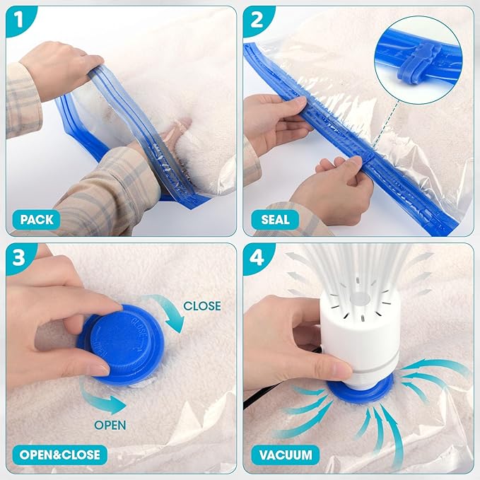 20 Pack Vacuum Storage Bags with Electric Pump, Compression Space Saver Vacuum Seal Bags 4 Jumbo/4 Large/4 Medium/4 Small/4 Roll Up Bags for Clothing Travel Comforters Blankets Pillows Bedding Duvets