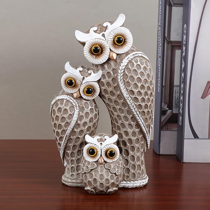 Cute Family of Three owl Figurines Home Décor Owl Statues Décor for Shelf Gifts Decoration for Birds Lovers Home,Office, Bookself