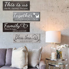 Joyhawk 4 Pieces Home Wall Decor Signs, THIS IS US/TOGETHER/BLESS THIS HOME/FAMILY Wall Decor For Living Room Bedroom, Rustic Wooden Farmhouse Wall Art Decor, 4.7 x 13.8 Inch(Mixed Color)