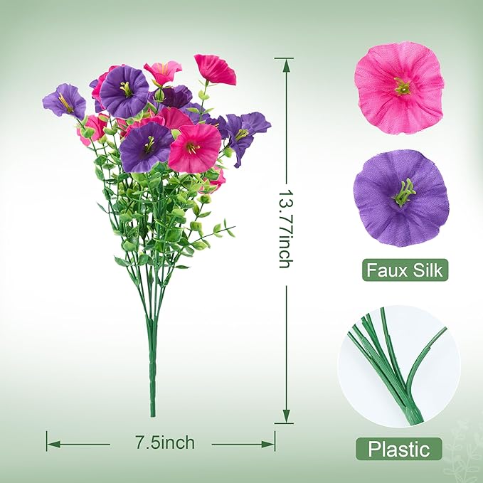 Artificial Flowers for Outdoors Decoration,20 Bundles Fake Morning Glory Petunias for Outside Artificial Faux Plants for Home Porch Patio Balcony Planter Yard Garden Dark Purple Light Purple