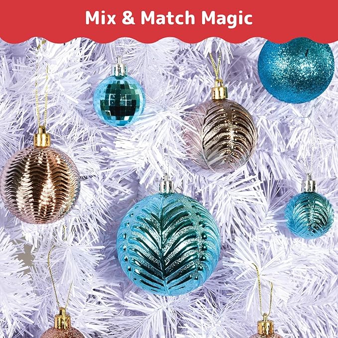 Prextex 36 Piece Christmas Ornaments Set - Acid Blue Christmas Tree Decorations - Shatterproof Ball Ornaments in Small, Medium, and Large Sizes - Durable Holiday Decor for Indoor and Outdoor Use