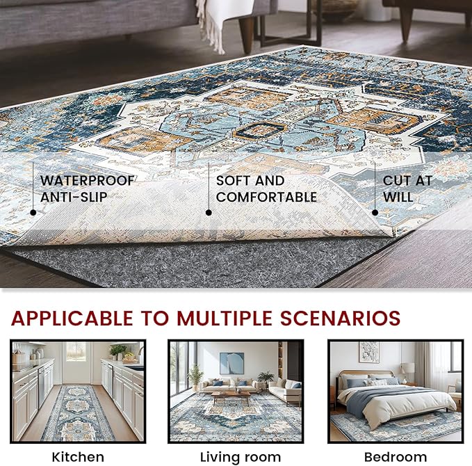 Waterproof Rug Pad, 7x10 ft Area Rug Non-Slip Carpet Pad, 1/4" Thick Non-Slip Rug Pads for All Floors and Finishes, Felt Pad for Hardwood Floors, Keeps Carpets in Place Soft and Safe