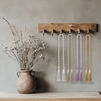 34 Inch Glass Bead Garland with Tassels - Elegant Boho Table Decor, Fringe Wall Hanging for Wedding, Party, Farmhouse Rustic Prayer Bead Home Decoration(2 Pack,Off White)
