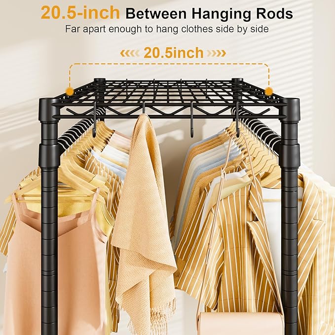 P4 Plus Rolling Clothes Rack Heavy Duty, Clothing Racks for Hanging Clothes, Free Standing Garment Racks with Wheels, Portable Closet Rack 45''W × 20.5''D × 80.5''H, Max Load 570 Lbs, Black