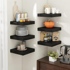 12 Inch Square Floating Shelves for Wall 2 Pack, 12"D Wood Grain Bathroom Shelves with Invisible Brackets, Easy Install Engineered Wood Storage Shelves for Kitchen, Living Room, Bedroom, Black Finish