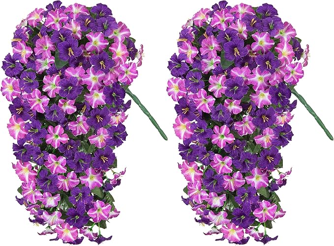 HyeFlora Artificial Flowers for Outdoors, 2pcs Faux Hanging Morning Glory Silk Fake Flowers Lifelike Artificial Plants UV Resistant Flowers for Outside Planter Patio Garden Porch Decor (Rose red)