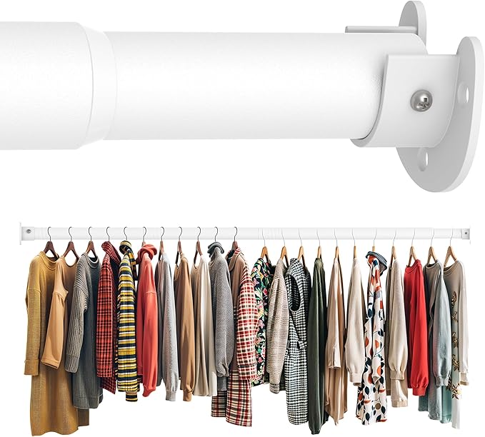 Closet Rod 50-99 Inches, Adjustable Heavy Duty Metal White Closet Rods for Hanging Clothes 1.3 Inches Diameter for Wardrobes Laundry