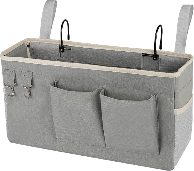 Bedside Storage Caddy/Bedside Hanging Storage Bag for Headboards Bunk Beds Dorm Rooms Book Phone Magazine Holder (Grey)