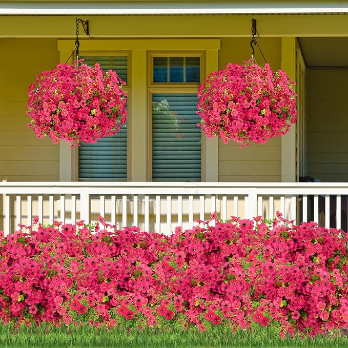 24 Bundles Artificial Flowers for Outdoors Decorations, Fake Flowers Artificial Plants Outdoor, Colorful Daisy Eucalyptus Realistic UV Resistant for Garden Patio Porch Home Decor, Rose Red