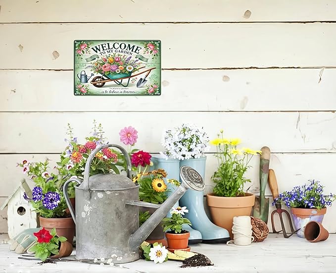 Bestylez Gardening Gifts Vintage Gardening Signs Welcome to My Garden Tin Sign for Home Garden Greenhouse Living Room Bedroom Yard Cottage Outdoor Decor 8X12 Inch (3357)
