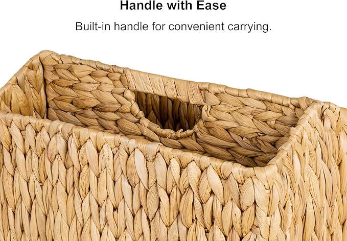 StorageWorks Hand-Woven Divided Magazine Basket, Rattan Magazine Holder, Natural Wicker Magazine Rack for Bathroom, Office, Water Hyacinth, 1 Pack