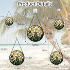 Stained Glass Window Hanging, Yellow and White Daffodils Sun Catcher for Door Home Decor Plants Flowers Suncatcher Christmas Mother's Day Birthday Gifts for Women Men Mom Nana 11.8 in
