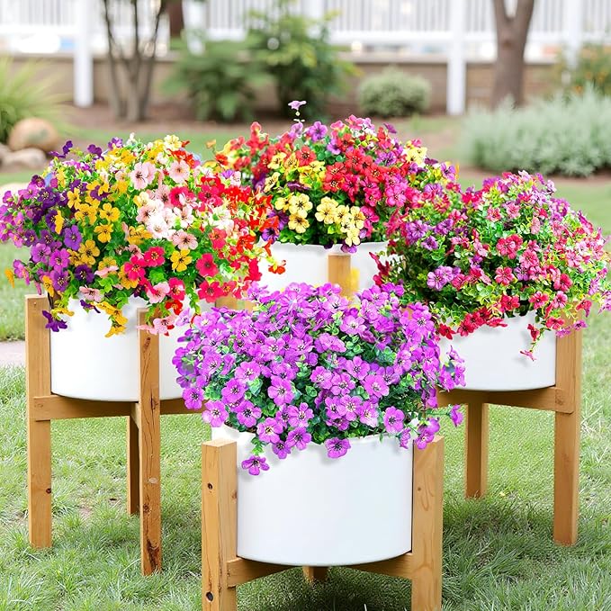 Artificial Flowers for Outdoors,Faux Flowers Daisy with Eucalyptus Leaves for Indoor Garden Home Decoration,UV Resistant Artificial Flower Fake Plants for Porch Patio, 12 Bundles (Purple)