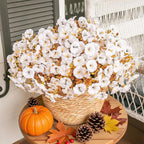 Fake Mums Fall Artificial Flowers Plants for Outdoors Autumn Decoration, 12 Bundles White Silk Morning Glory with Eucalyptus Realistic UV Resistant Faux Flowers for Outside Planter Yard Garden Porch