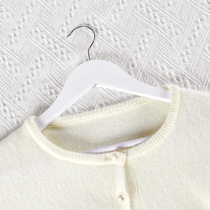 TOPIA HANGER Wooden Coat Hangers 30 Pack, White Wood Suit Hangers with Non Slip Pants Bar, 360° Swivel Hook and Shoulder Notches for Camisole, Jacket, Pants, Smooth Finish Clothes Hangers -CT34W30