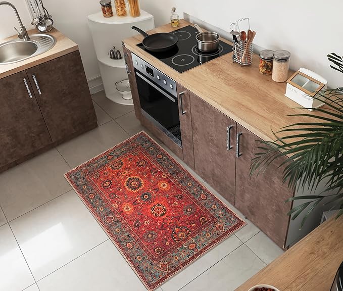 Keen Home Design 2x3 Rug - Machine Washable Entry Rug with Non-Slip Backing, Ideal for Enteryway, Kitchen, Bathroom, Laundry Room - Vintage, Easy Clean, Durable, Low Pile Rug - (2' x 3')