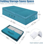 Underbed Storage Containers Bin with Lids (2pcs) Large Under Bed Storage Organizer Box with Handle, Foldable Under the Storage Bags for Organizing Clothes, Shoes, Blankets, Pillows-Cyan blue